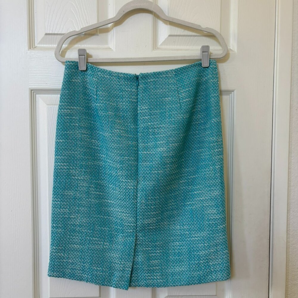 NWT Talbots Aqua and White Tweed Boucle Pencil Skirt 10 Petite - Picture 2 of 11